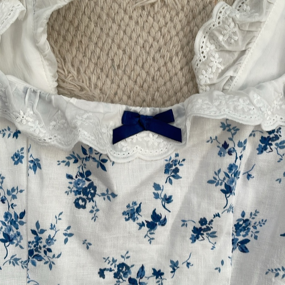 New Reformation Alice Lace Trim Puff Sleeve Crop Top - Picture 4 of 7